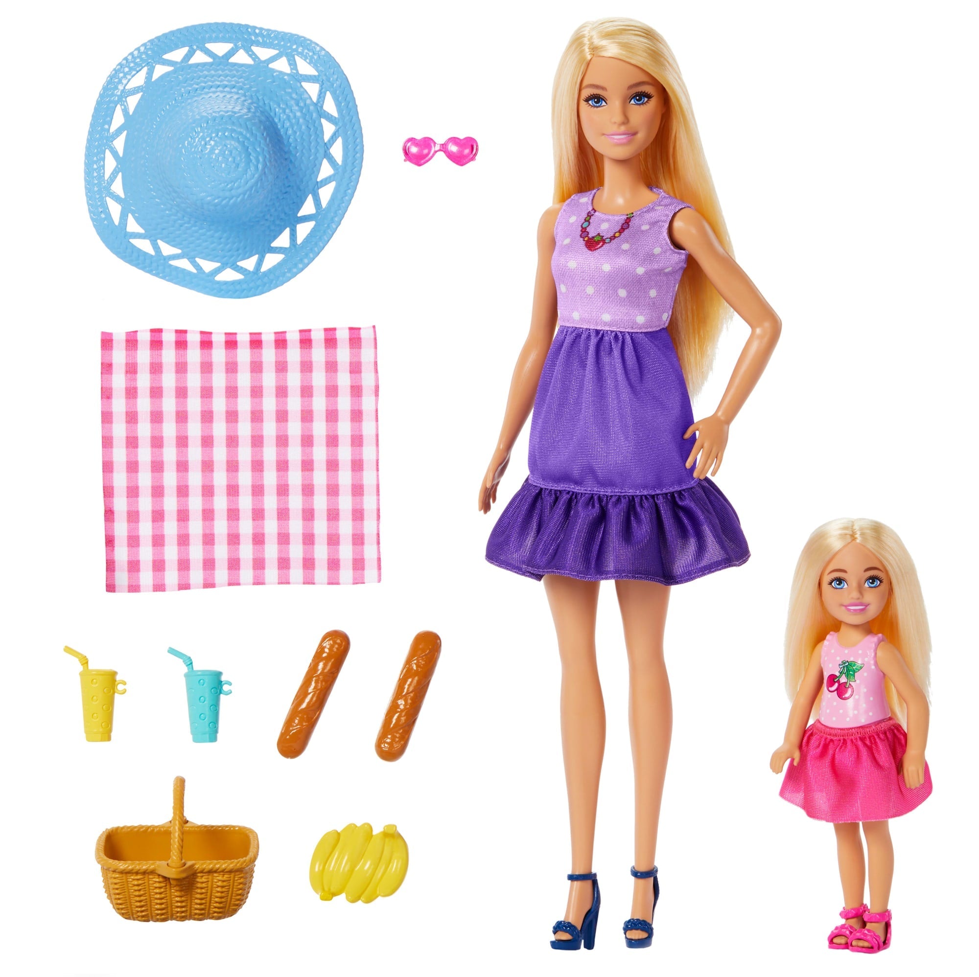 Conjunto De Juego De Pícnic Familia Y Amigos De Barbie Con Muñecas Y Accesorios; DOS Muñecas Y Nueve Accesorios