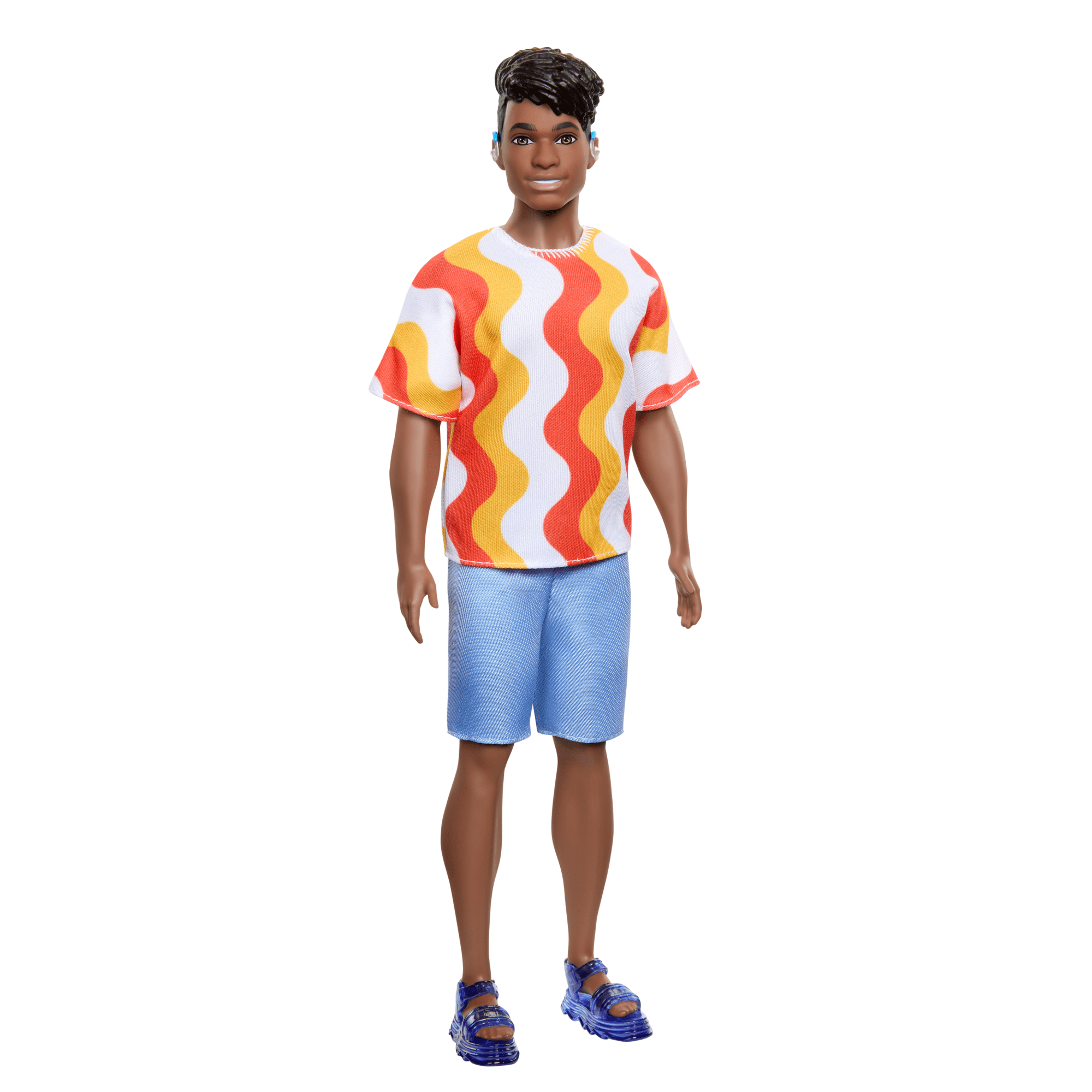 Barbie Fashionistas Ken-Puppe Nr. 220 Mit Hörgeräten, Die Ein Orangefarbenes Shirt Und Plateau-Schuhe Trägt