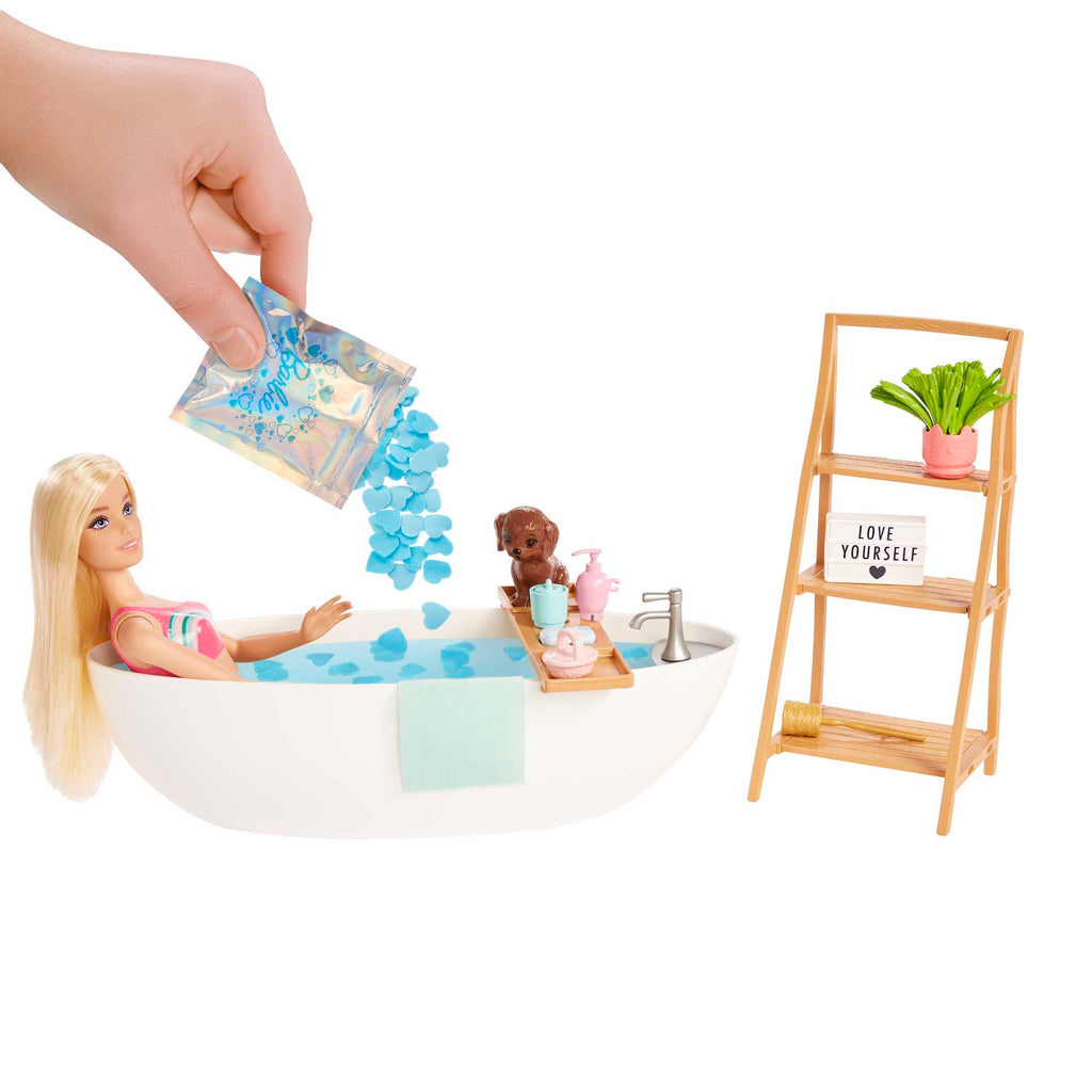 Barbie® Κούκλα & Τζακούζι Σετ, Ξανθιά, Σαπούνι - Κομφετί & Αξεσουάρ