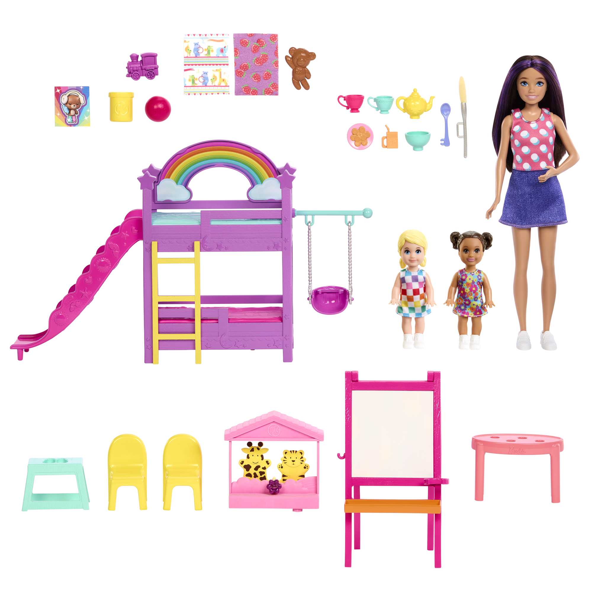3 Bebek, Mobilya Ve 15'Ten Fazla Aksesuar Ile Barbie Skipper Bebek Bakıcılığı Eğlencesi Oyun Seti