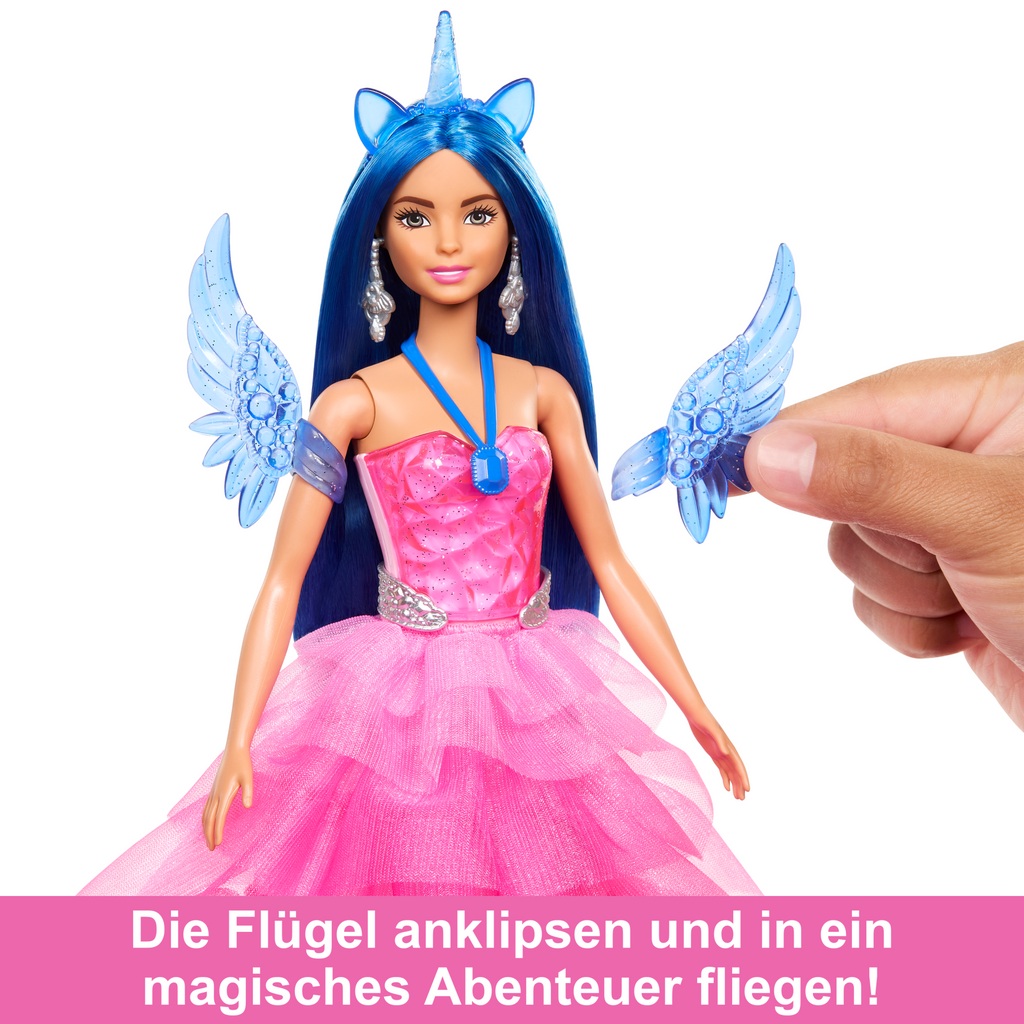 Barbie Einhorn-Spielzeug, Puppe Zum 65. Jubiläum Mit Blauen Haaren, Pinkfarbenem Kleid Und Haustier-Einhorn