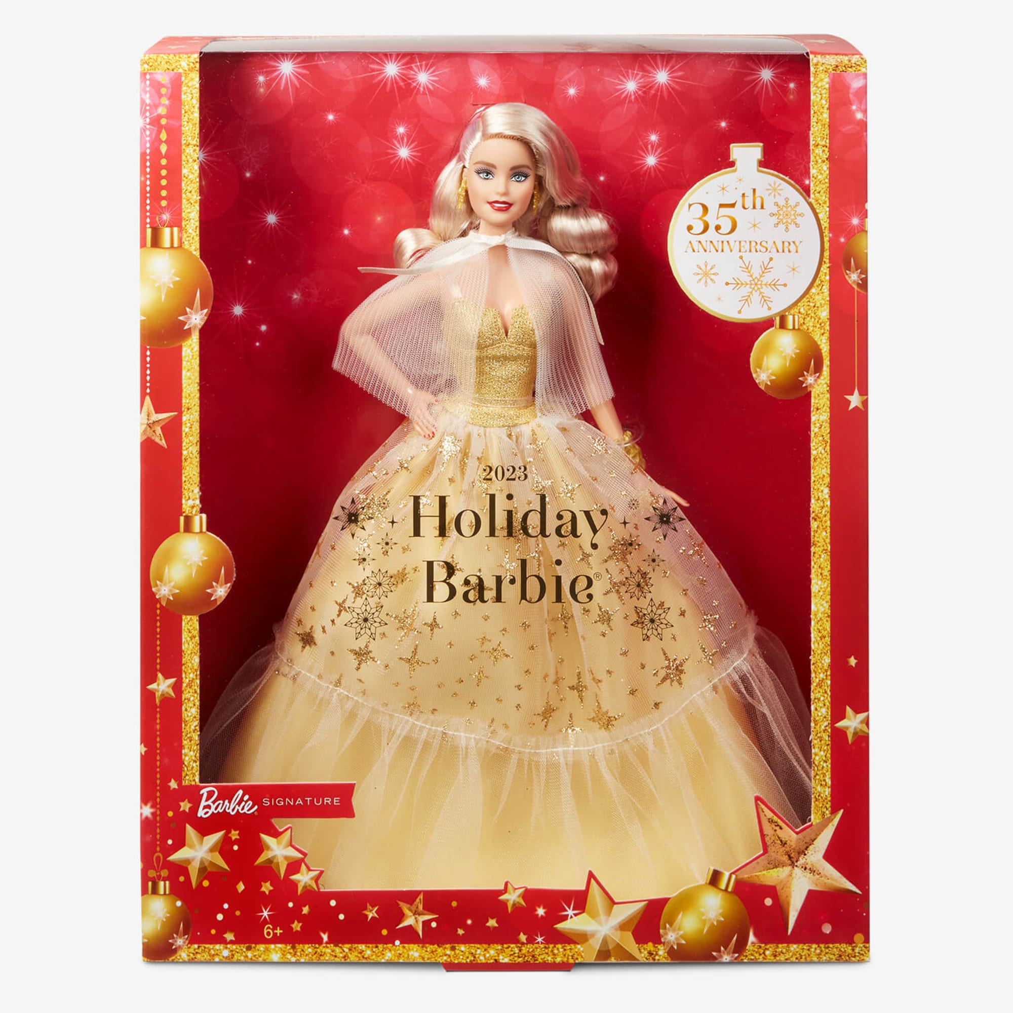 Barbie-Barbie Joyeux Noël 2023-Poupée Robe Dorée Et Cheveux Blonds