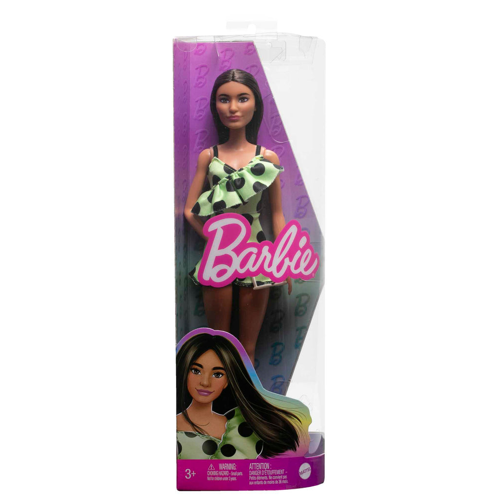 Barbie-Puppe Mit Braunen Haaren Und Gepunktetem Jumpsuit, Barbie Fashionistas