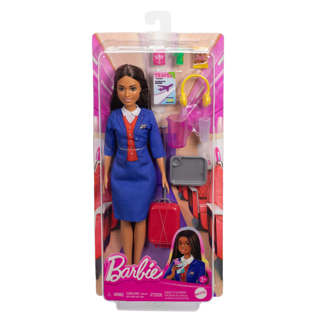 Muñeca De Moda Barbie Azafata Con Uniforme Azul, Incluye Accesorios De Maleta, Auriculares Y Pasaporte