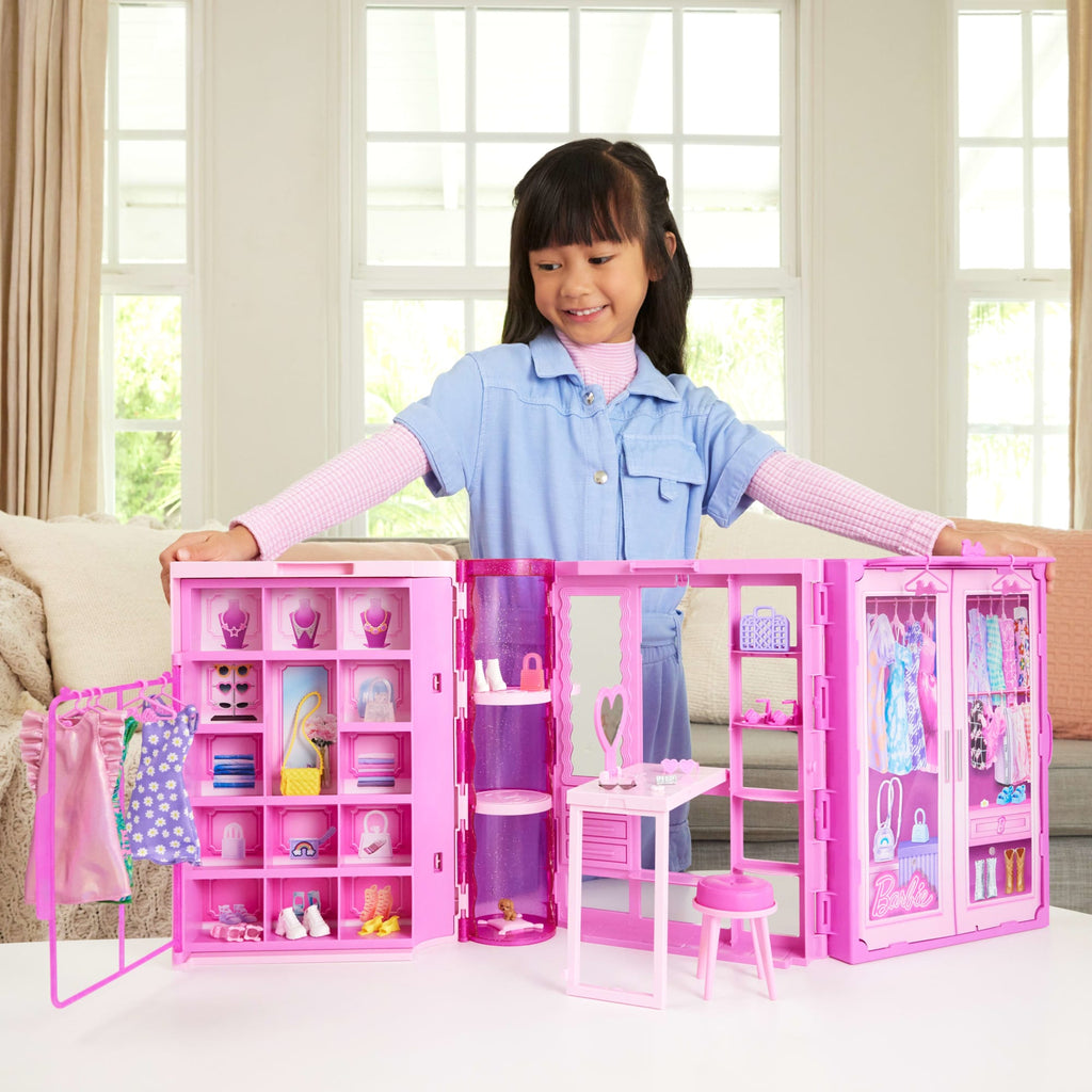 Barbie Super Kledingkast Speelgoedspeelset Met Modepop, Kleding En Accessoires, 90 Cm Breed Met Meer Dan 25 Onderdelen