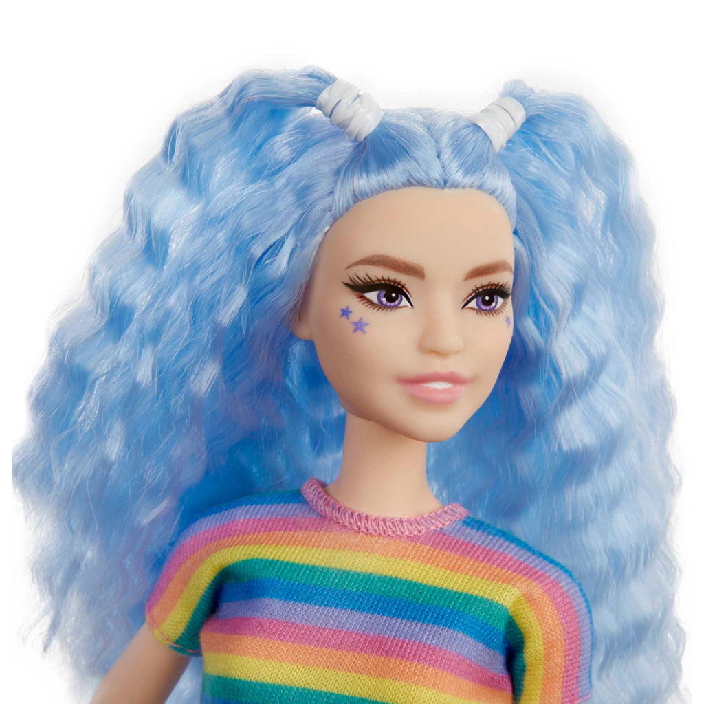 Barbie Fashionistas Puppe (Blaue Haare) Im Regenbogen-Shirt Und Rock
