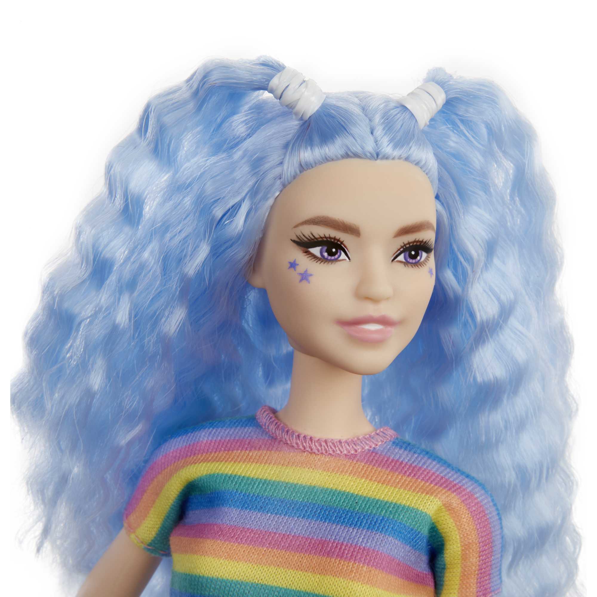Barbie Fashionistas Puppe (Blaue Haare) Im Regenbogen-Shirt Und Rock