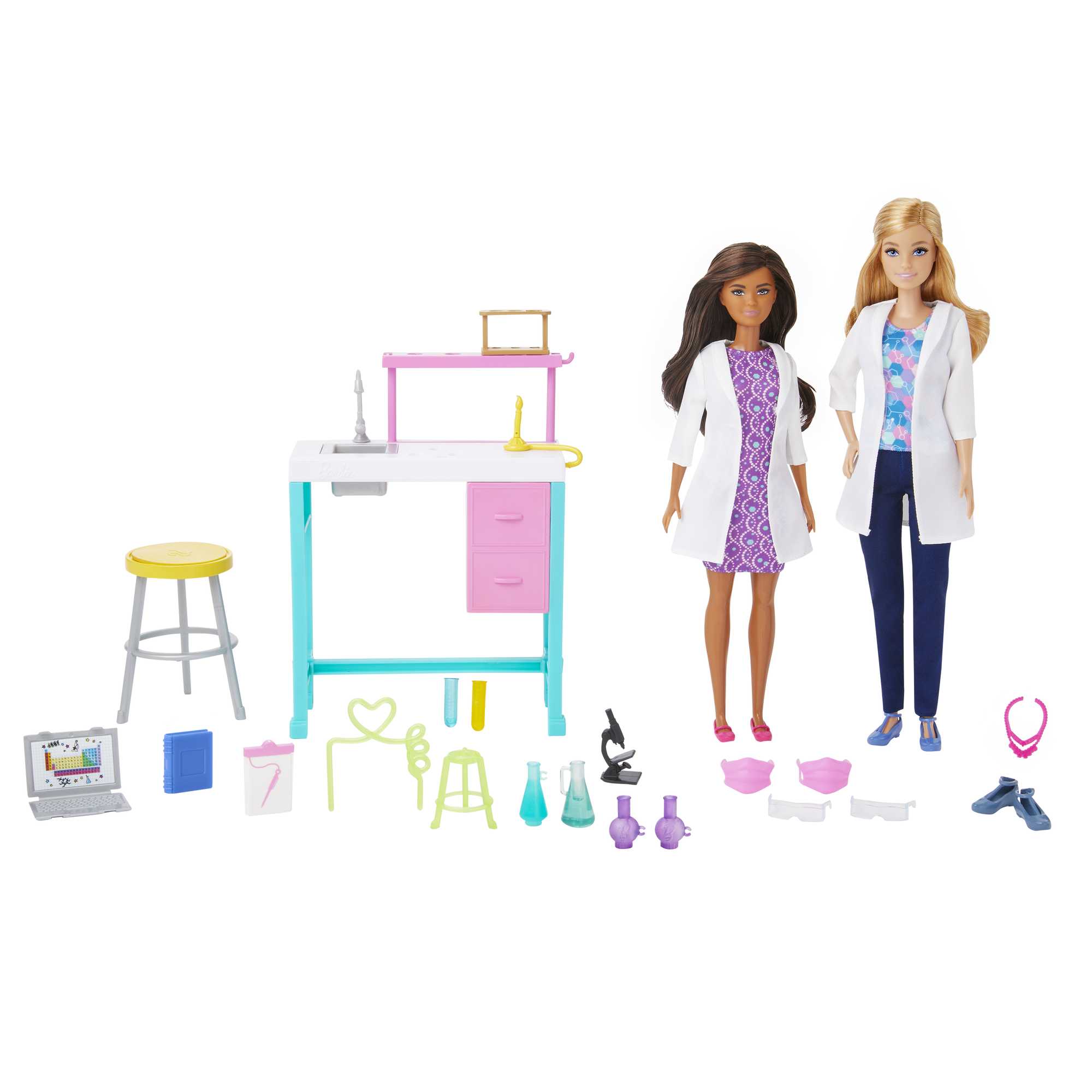 Barbie Bilim Laboratuvarı Oyun Seti, 2 Bebek, Laboratuvar Tezgahı Ve 10'Dan Fazla Aksesuar