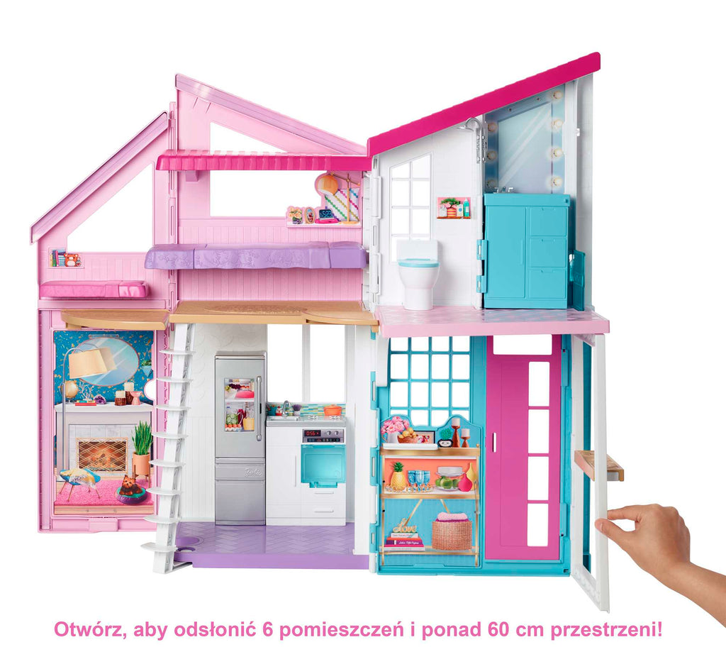 Barbie Domek Barbie Malibu: 2 poziomy, 6 pomieszczeń, funkcje transformacji oraz ponad 25 akcesoriów