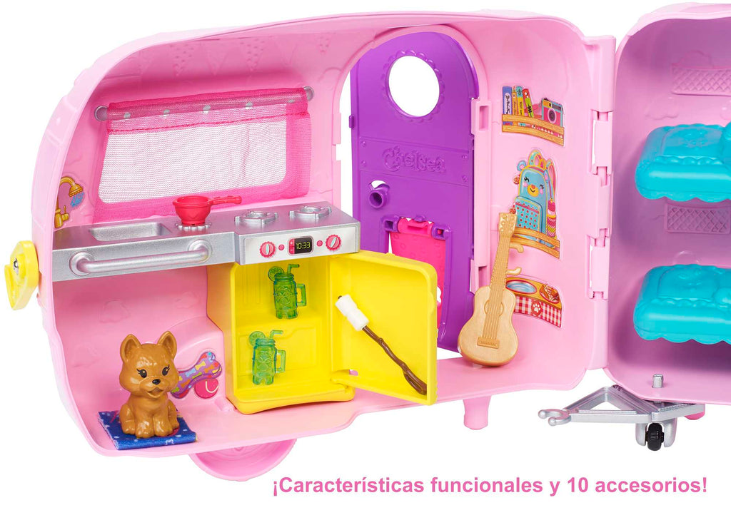 Barbie Chelsea Muñeca Y Su Caravana, Con Perrito Y Accesorios (Mattel Fxg90)