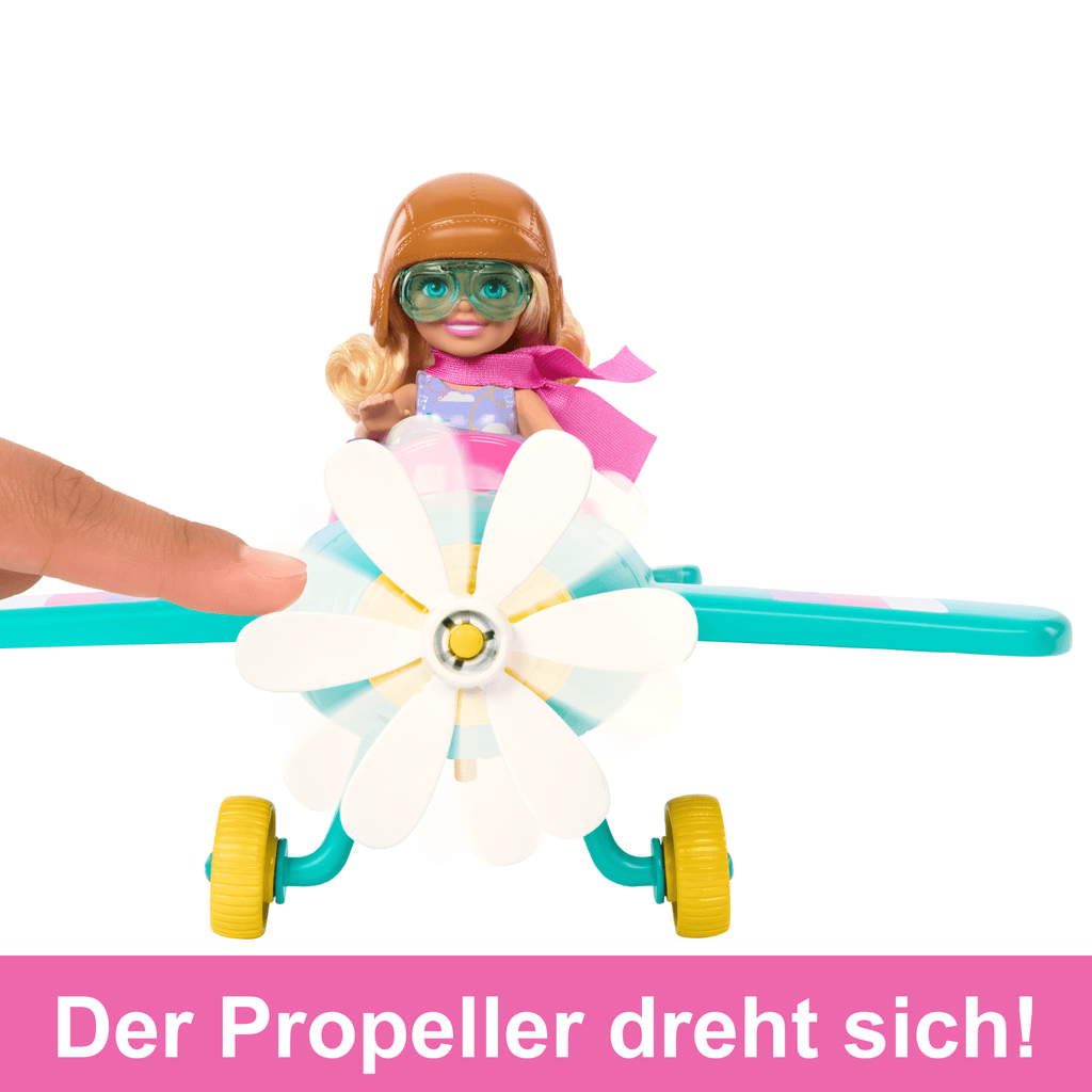 Barbie Chelsea-Spielset Aus Puppe Und Flugzeug, Zweisitzerflugzeug Mit Drehpropeller Und 7 Zubehörteilen