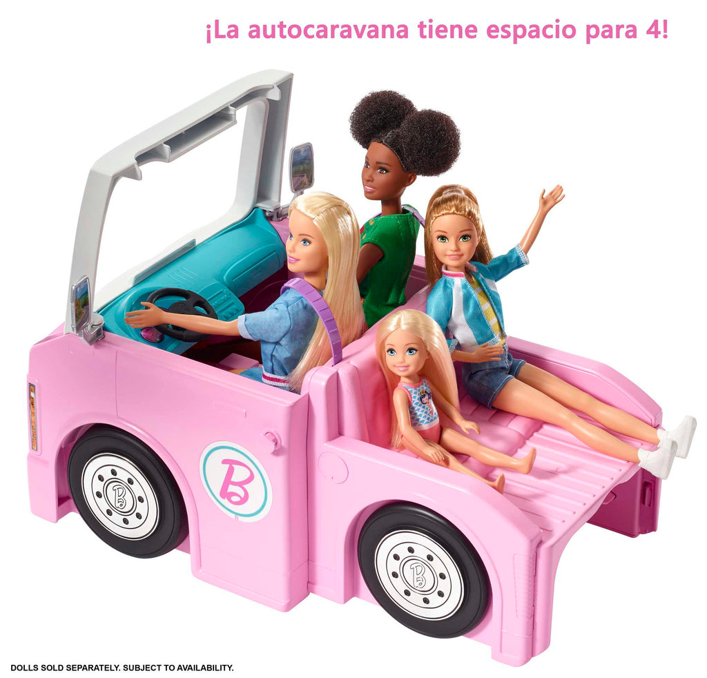 Barbie Caravana Para Acampar 3 En 1 Con Piscina, Camioneta, Barca Y 5  Accesorios (Mattel Ghl93)