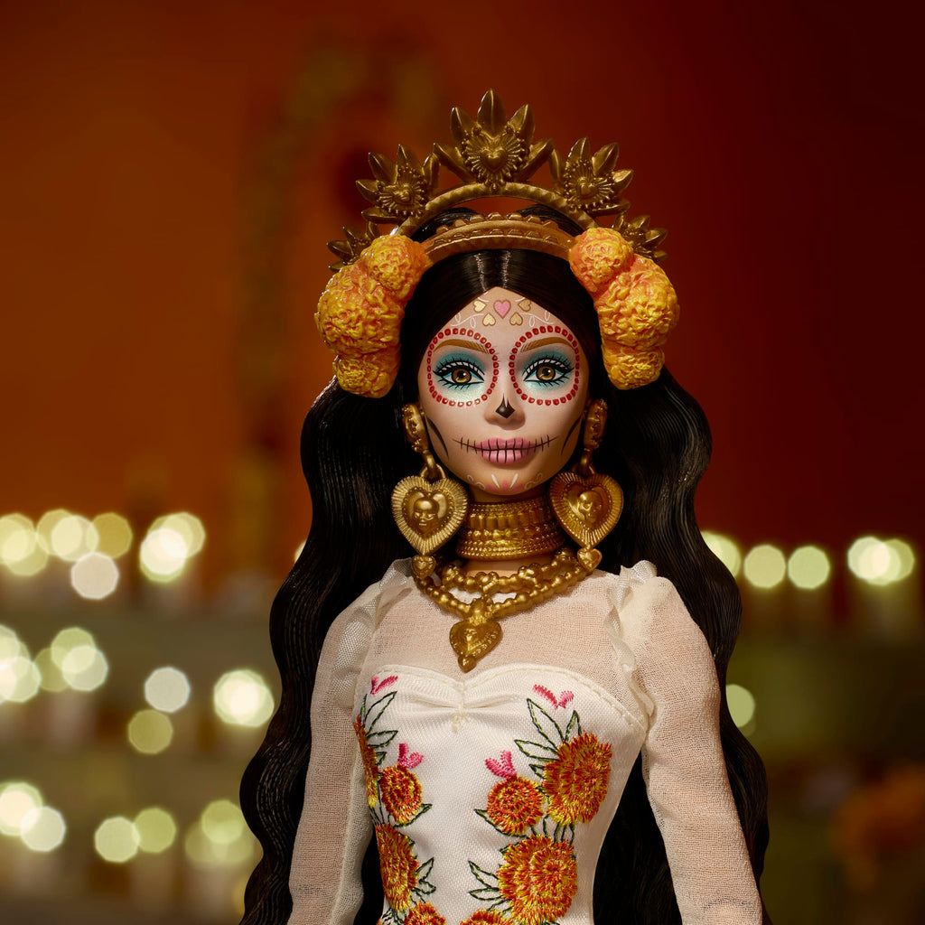 Muñeca Barbie Coleccionable De La Colección Día De Muertos 2025 De Barbie Signature Con Un Traje Color Crema Con Volantes