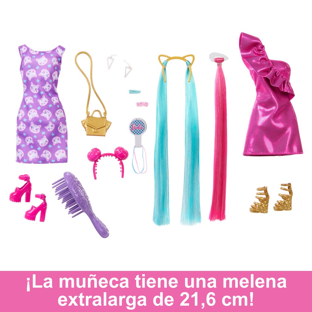 Muñeca De La Colección Totally Hair De Barbie Con Melena Rubia, Colorida Y Extralarga Y Accesorios De Peinado