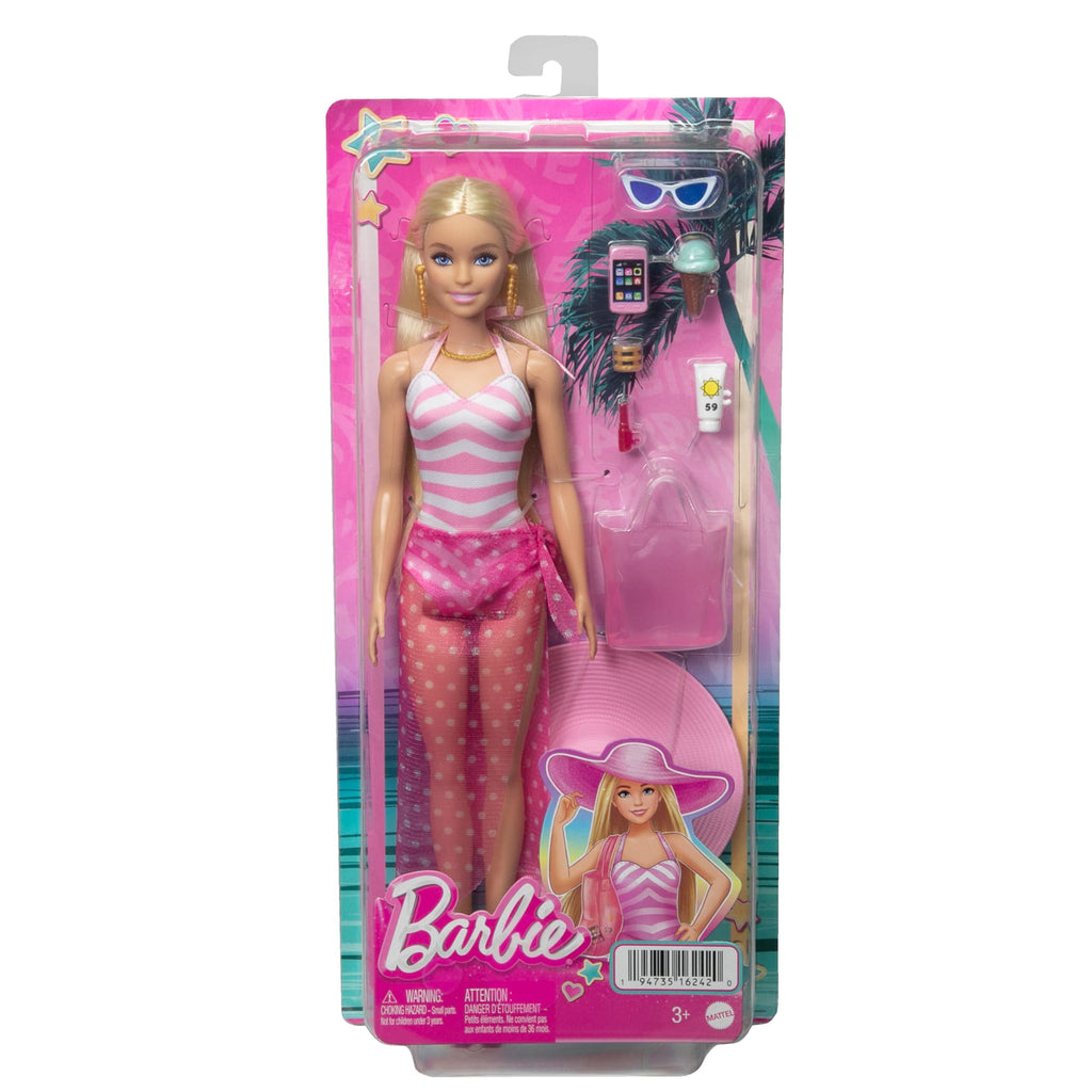 Ξανθιά Κούκλα  Barbie Με Μαγιό Και Καλοκαιρινά Αξεσουάρ