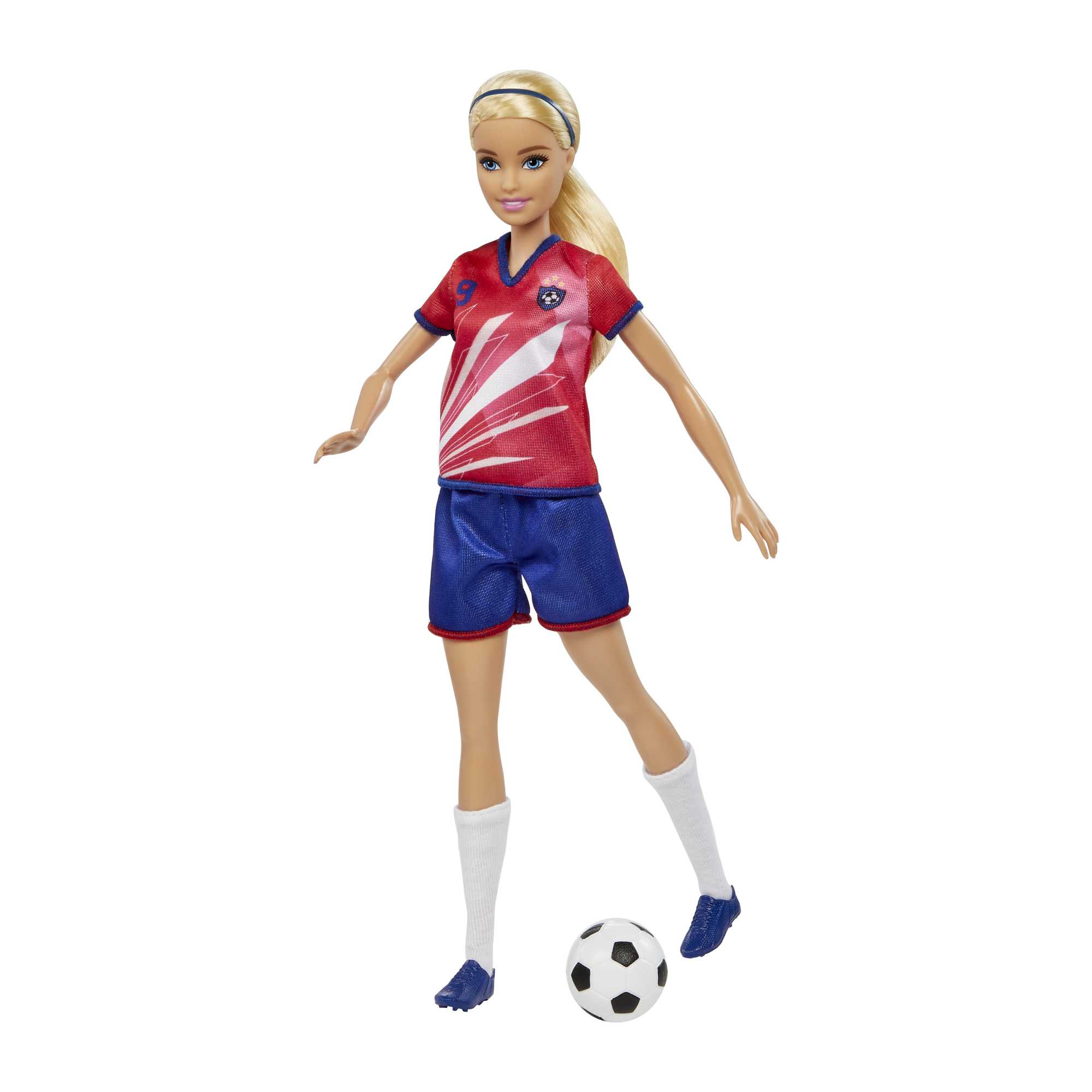 Muñeca Barbie Futbolista, Rubia, Equipación Con El Número 9, Balón De Fútbol, Zapatillas Con Tacos, Medias, A Partir De 3 Años