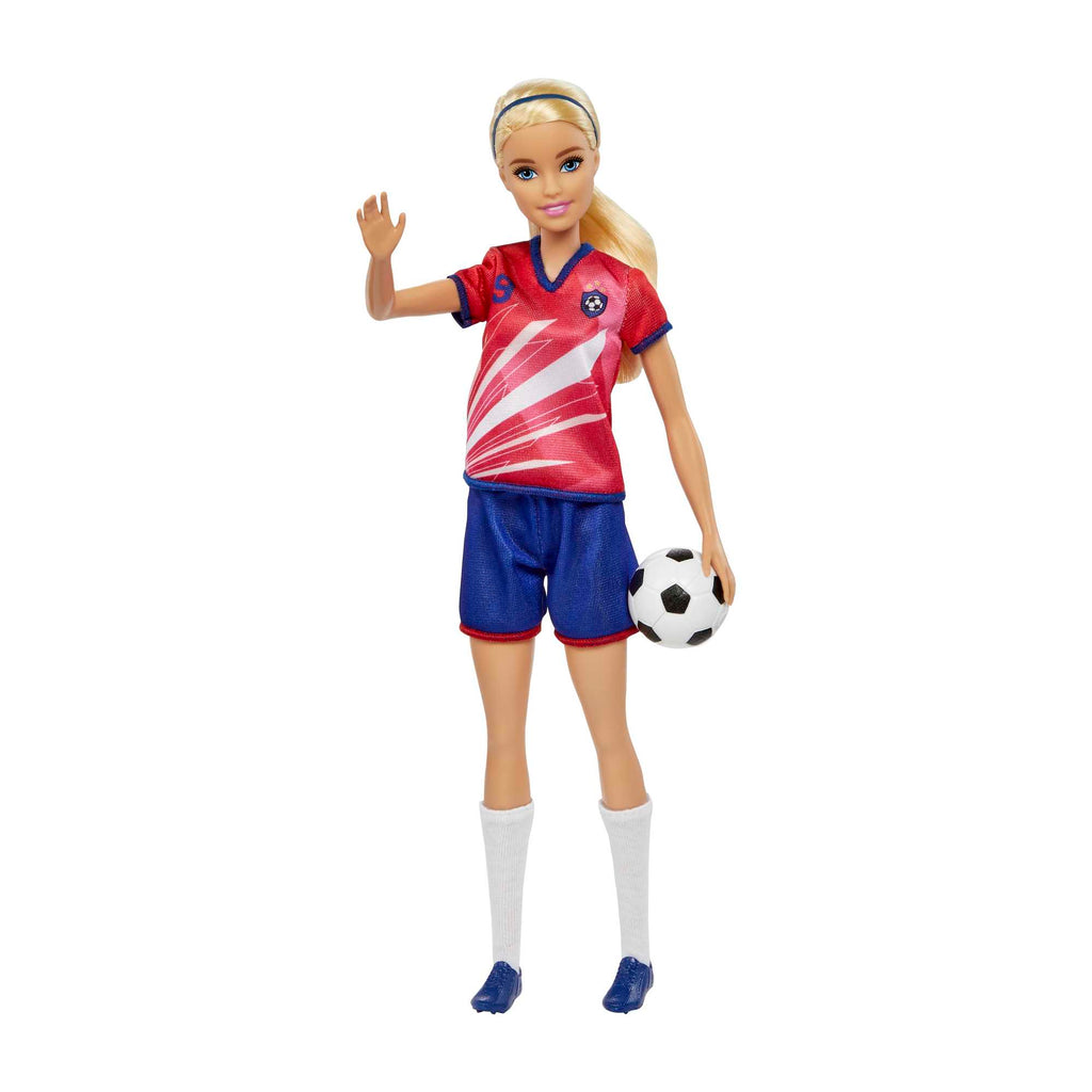 Muñeca Barbie Futbolista, Rubia, Equipación Con El Número 9, Balón De Fútbol, Zapatillas Con Tacos, Medias, A Partir De 3 Años