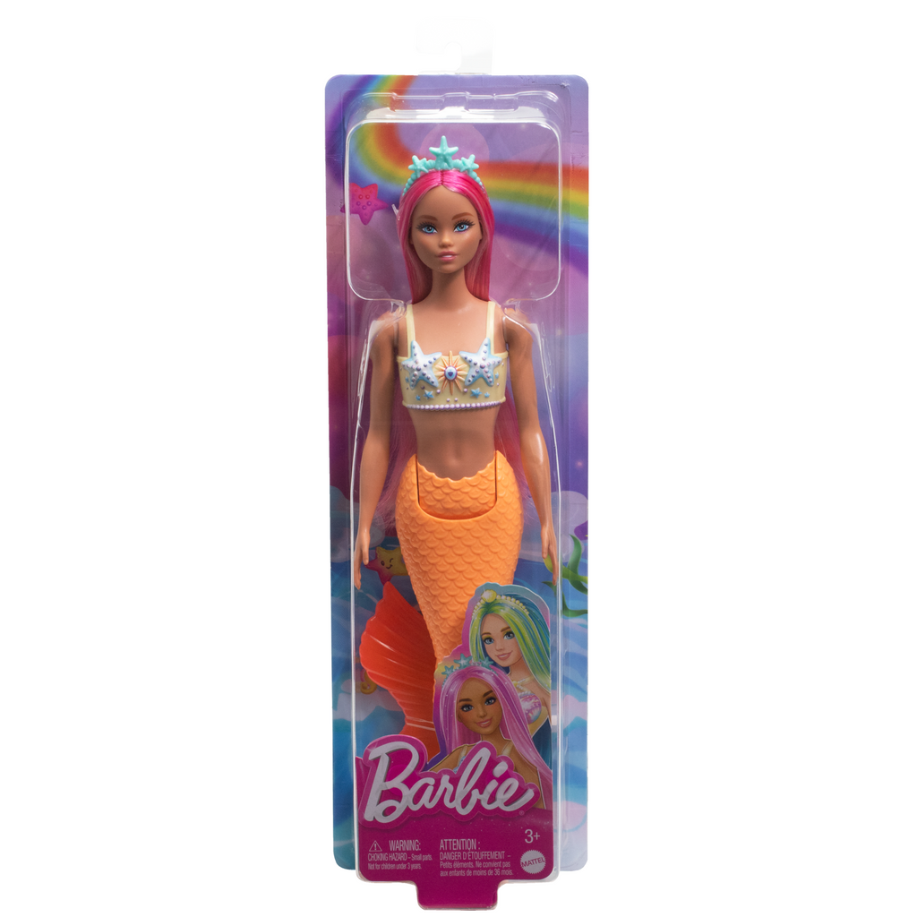 Barbie Zeemeerminpop Met Roze Haar, Zacht Oranje Staart En Haarband