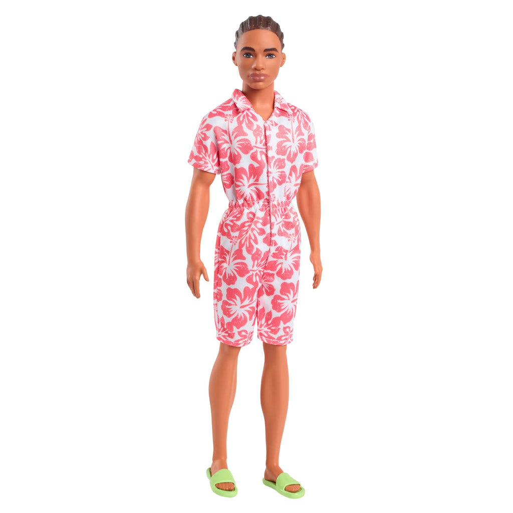 Barbie Fashionistas Ken-Puppe Nr. 235 Mit Jumpsuit in Hawaii-Muster, Grünen Sandalen Und Braunen Haaren