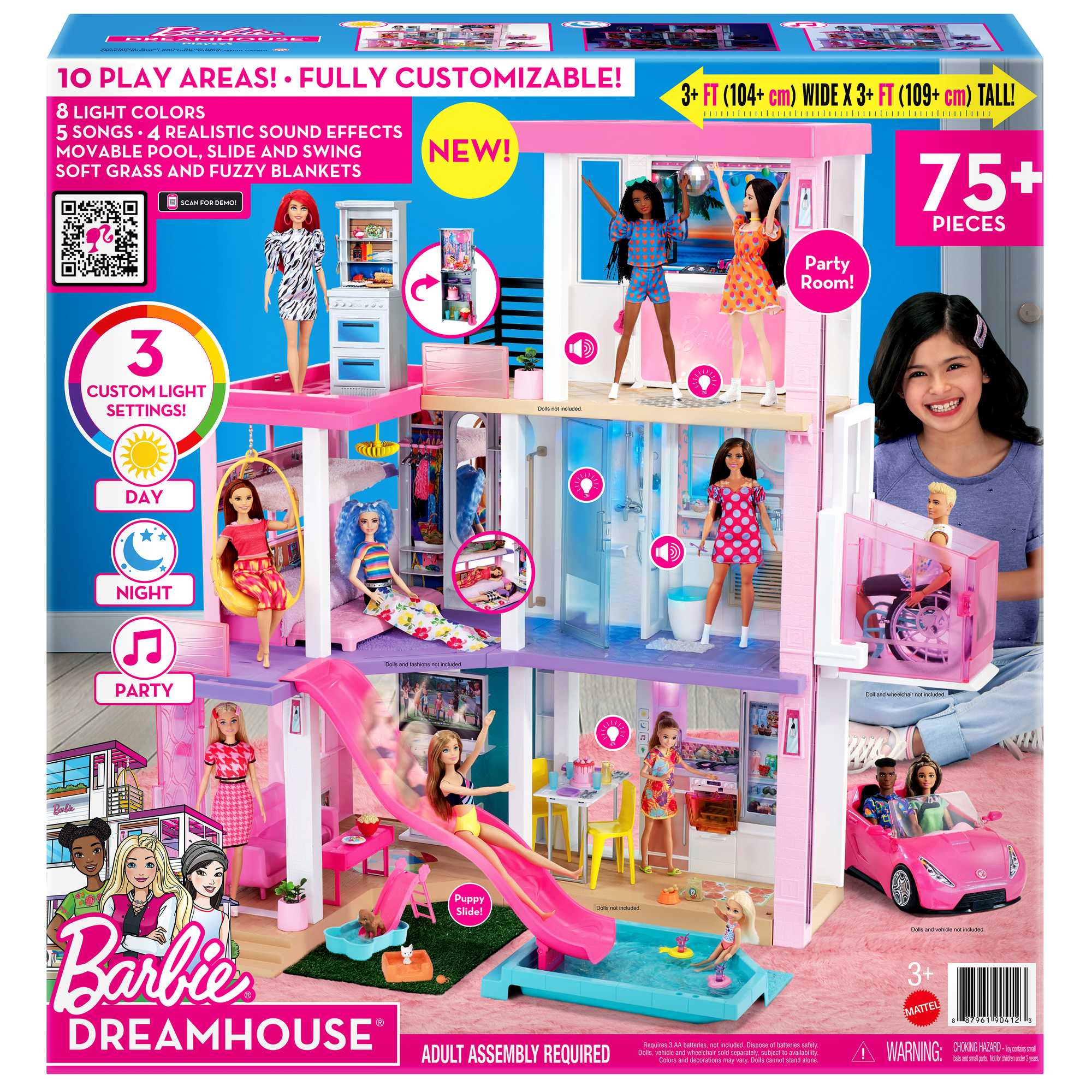 Barbie Dreamhouse 2021 Día y noche Casa para muñecas de juguete de 3 plantas con accesorios
