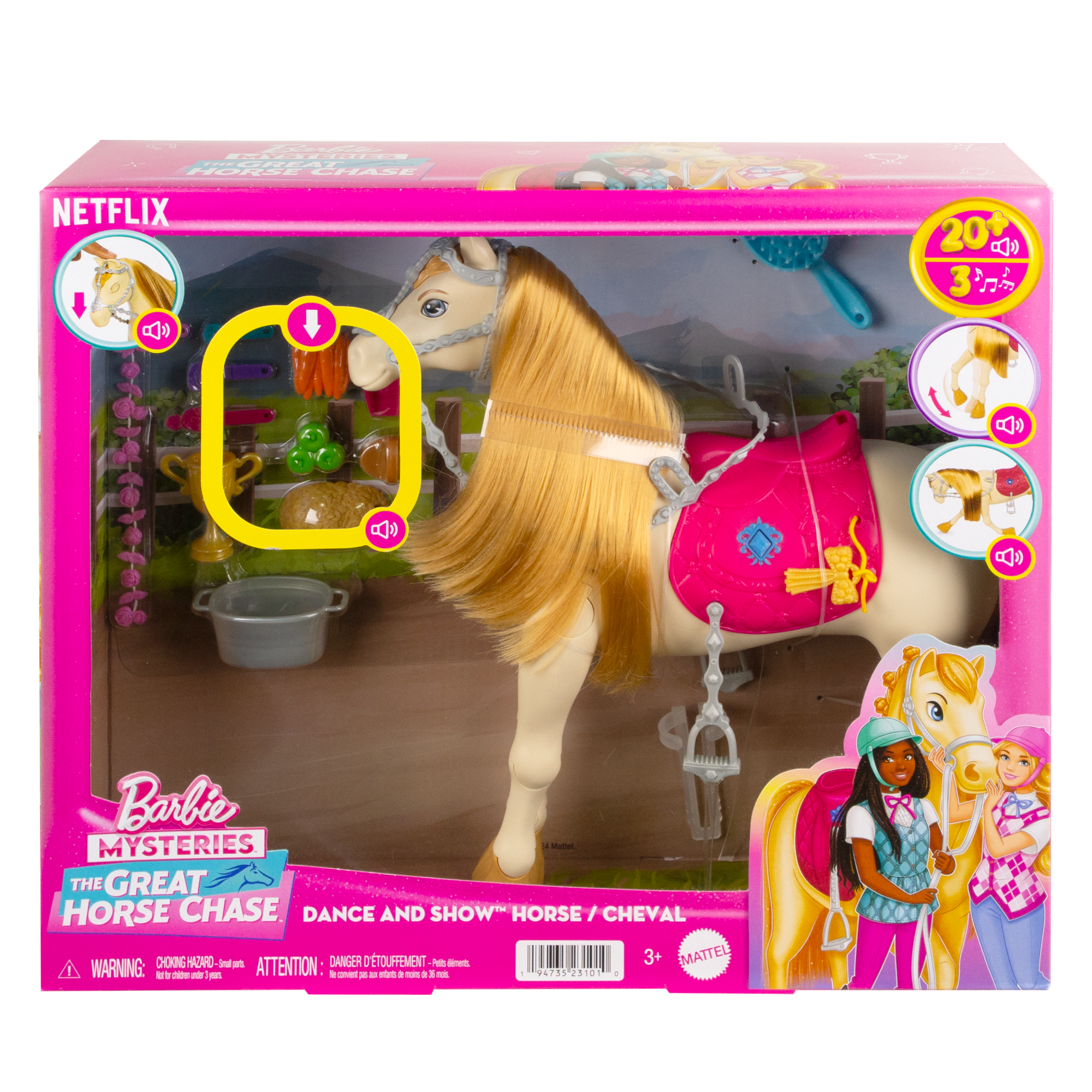 Barbie Tańczący koń Interaktywna zabawka konik z dźwiękami i ruchem + akcesoria
