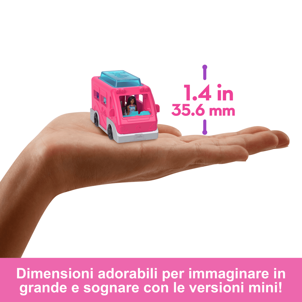 Set Bambola E Veicolo Barbie Mini Barbieland Con Bambola Da 3,8 Cm E Camper Dei Sogni Con Piscina Cambia-Colore