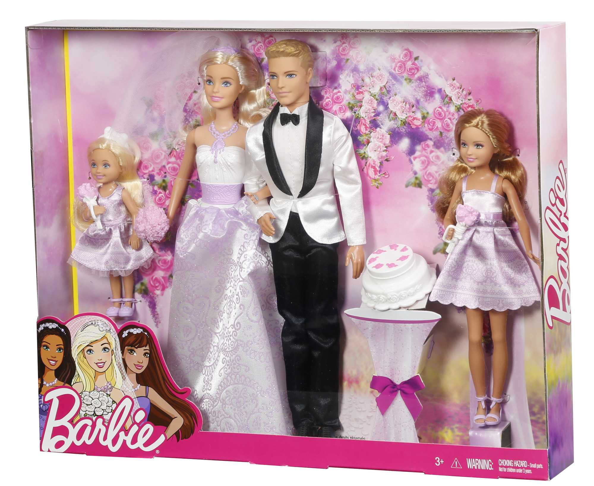Boda Romántica De Barbie Con 4 Muñecos Y 5 Accesorios, Fiesta Nupcial Con Ramos De Flores Y Tarta