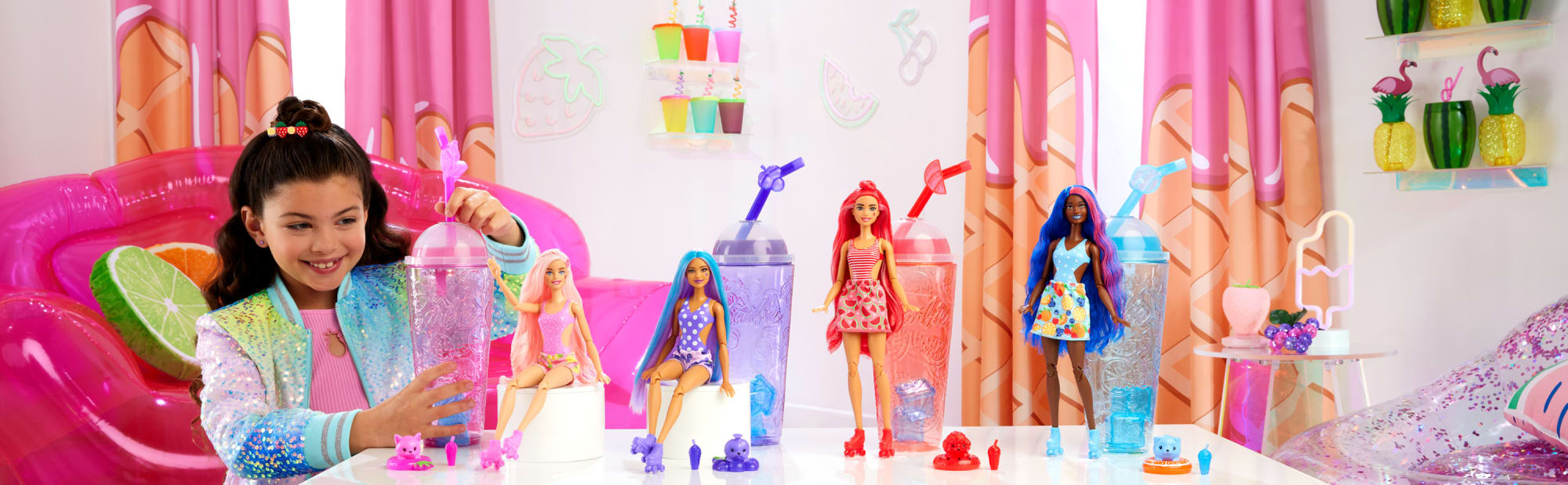 Muñeca Barbie Pop Reveal De La Colección Aroma De Frutas, Incluye Ocho Sorpresas, Entre Las Que Se Incluyen Una Mascota, Slime, Muñecas Perfumadas Y Función De Cambio De Color