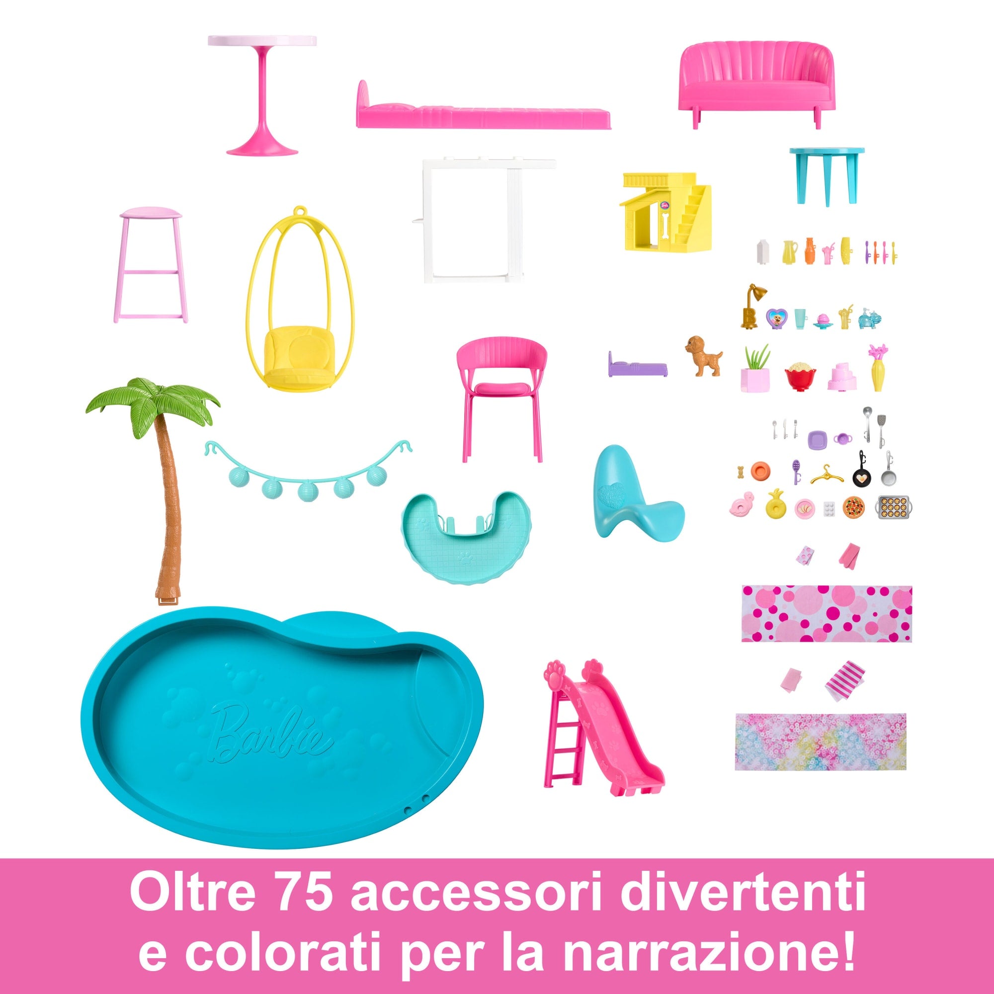 Barbie Casa Dei Sogni, Con Oltre 75 Oggetti, Festa in Piscina, Casa Delle Bambole Con Scivolo A 3 Piani