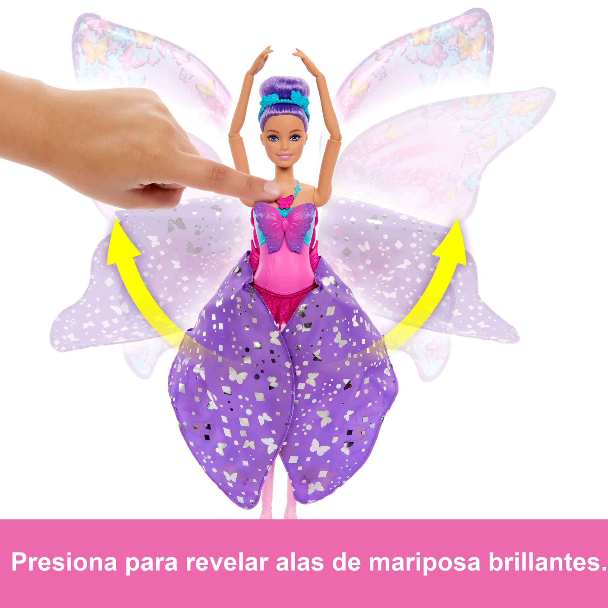 Muñeca Barbie Dance And Flutter Con Transformación 2 En 1 De Bailarina A Mariposa, Pelo Morado