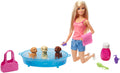 Barbie Doll, Blonde, And Playset With 3 Puppies, Bathtub And Accessories