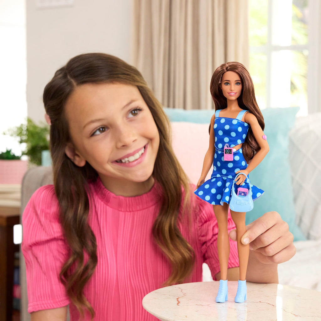 Barbie Fashionistas-Puppe #242 Barbie-Puppe Mit Typ-1-Diabetes in Gepunktetem Outfit Mit Accessoires