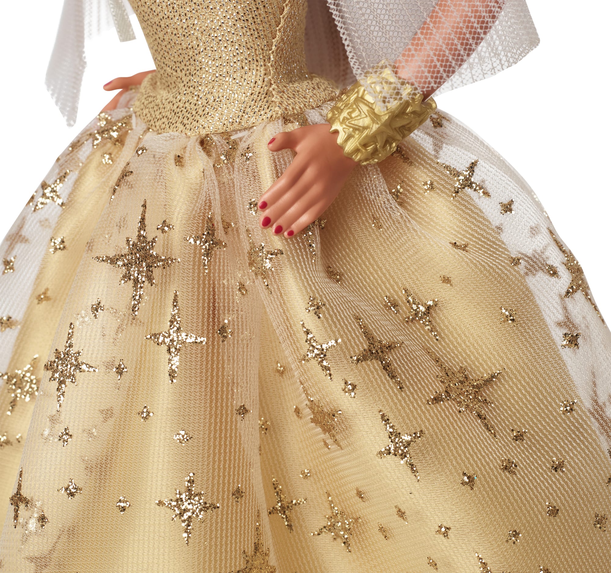 Barbie-Barbie Joyeux Noël 2023-Poupée Robe Dorée Et Cheveux Châtains