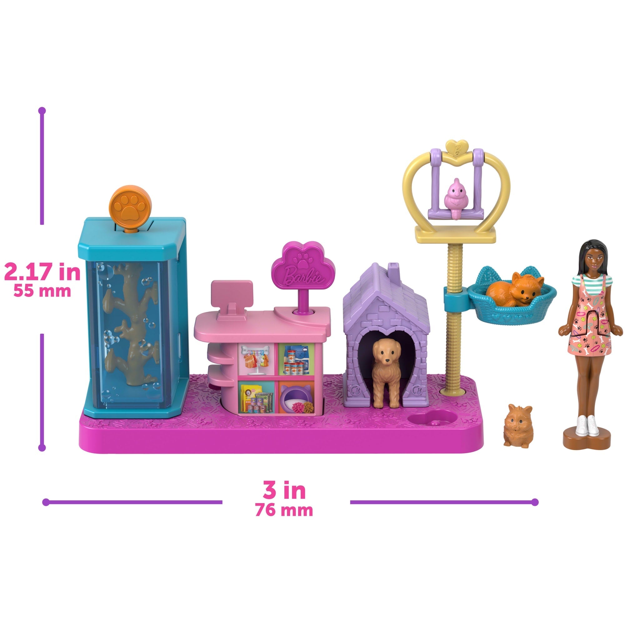 Conjunto De Juego Mini Barbieland De Barbie Con Una Casa Dreamhouse Y 3 Conjuntos De Juego, 4 Muñecas De 3,81Cm, Muebles Y Accesorios
