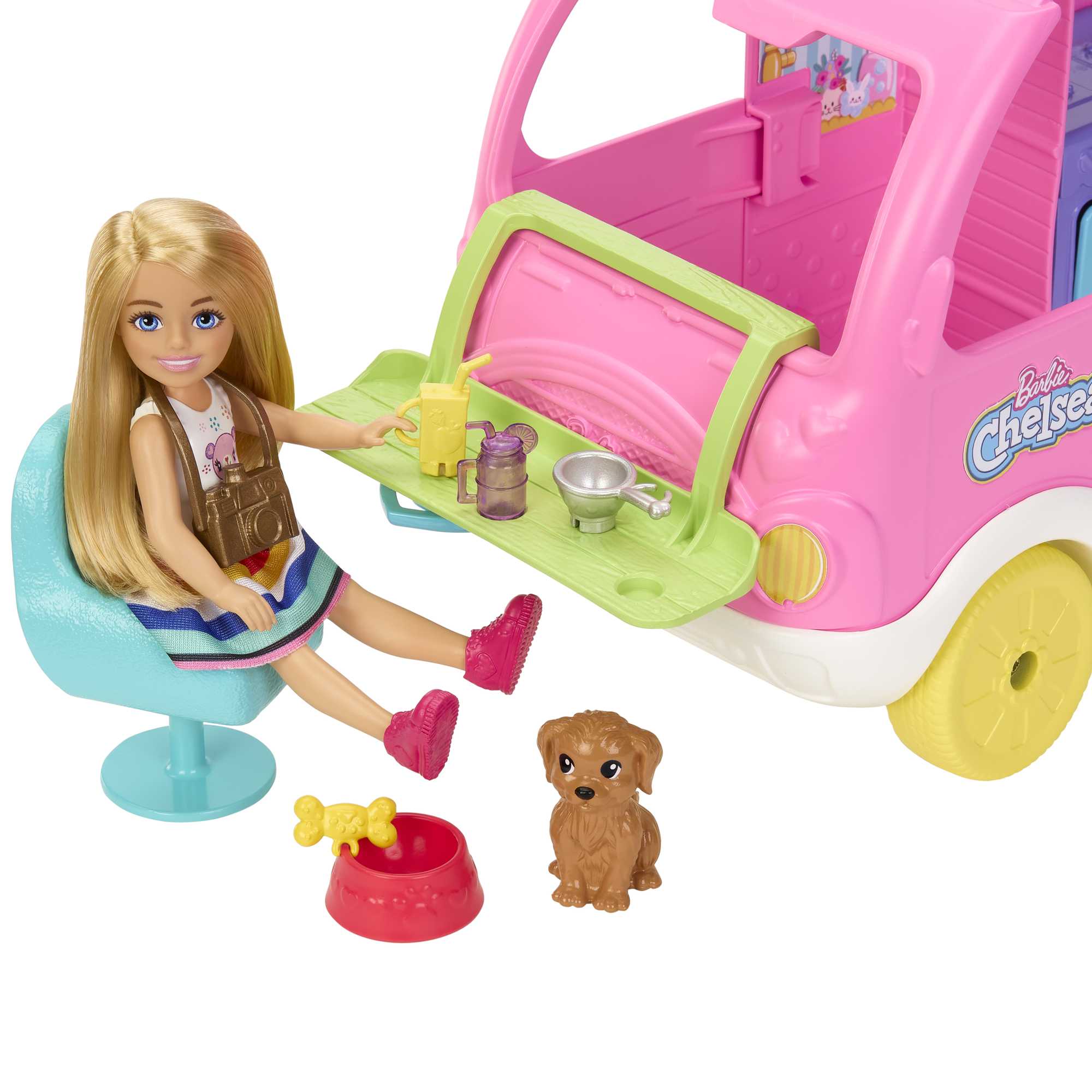 Barbie Chelsea 2-In-1-Camper-Spielset Mit Kleiner Chelsea-Puppe, 2 Haustieren Und 15 Zubehörteilen